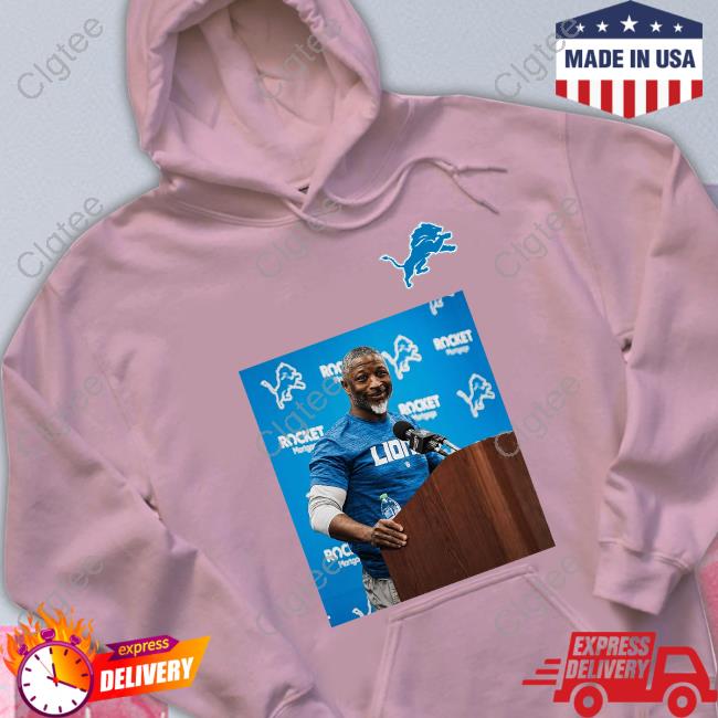 Official Lions Oc Ben Johnson Wearing A Shirt With An Image Of Lions Dc Aaron Glenn Official Lions Oc Ben Johnson Wearing A Shirt With An Image Of Lions Dc Aaron Glenn