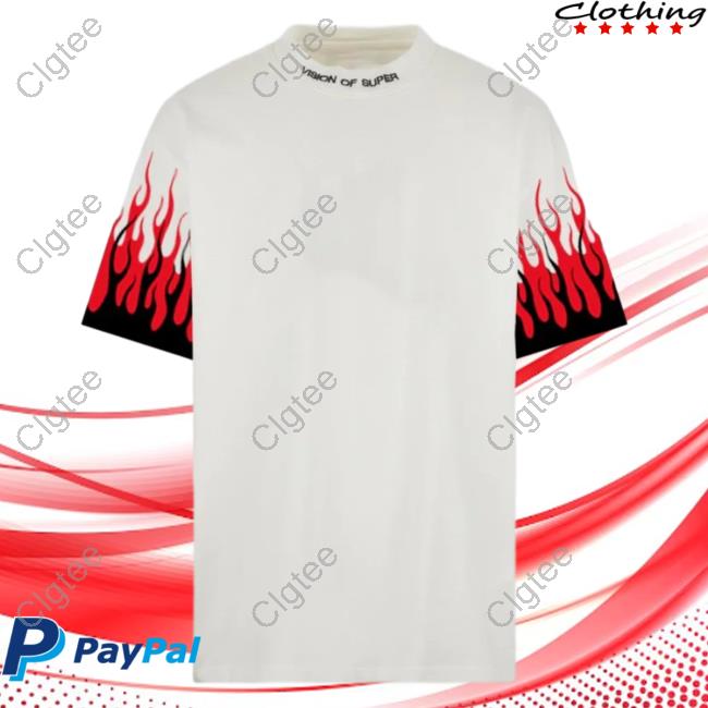 Official Vision Of Super White Tshirt With Printed Black And Red Flames Official Vision Of Super White Tshirt With Printed Black And Red Flames